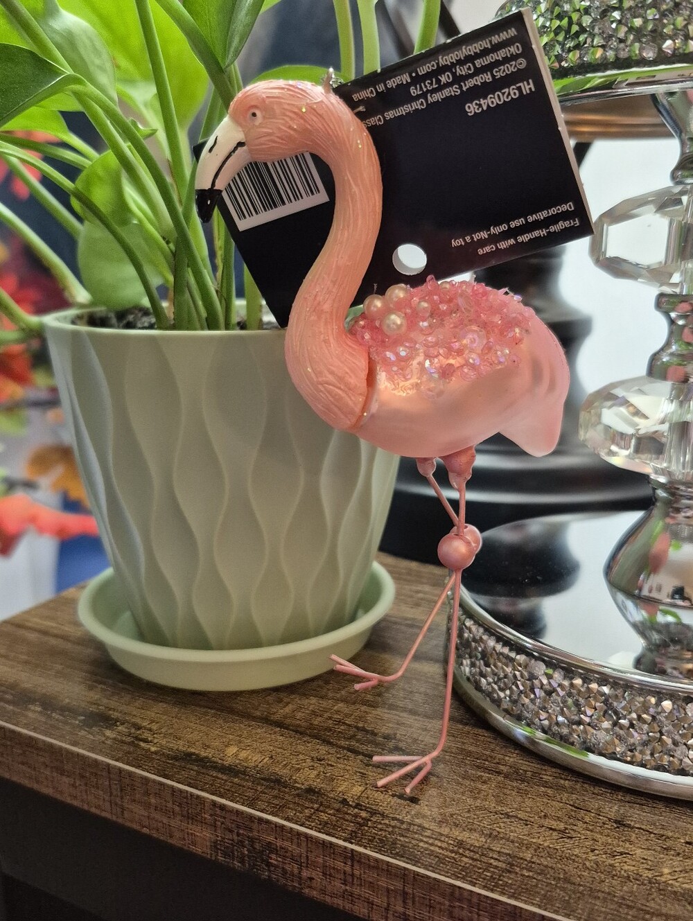 Pink Beaded Flamingo Ornament - Decorative Home Party Accent. NEW WITH TAGS